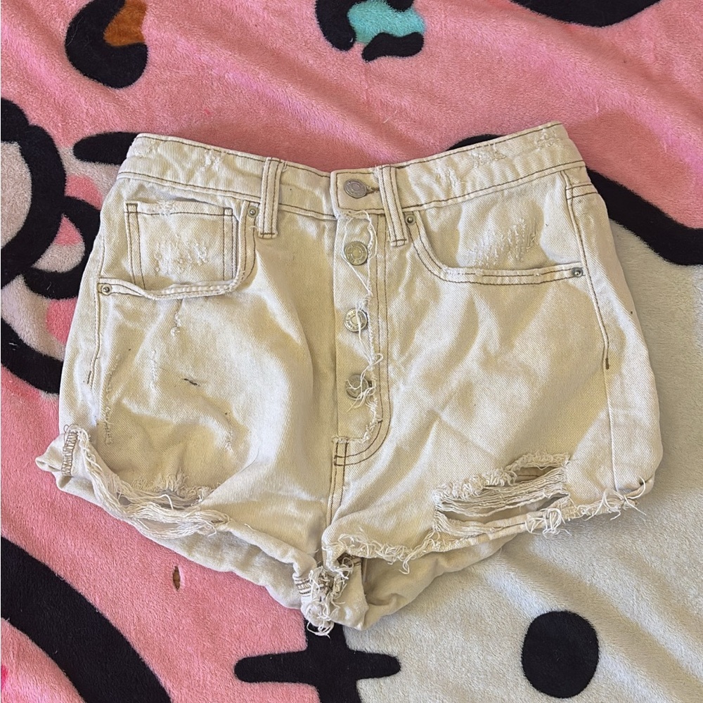 Forever 21 Cream Jean Shorts Distressed High-Waisted